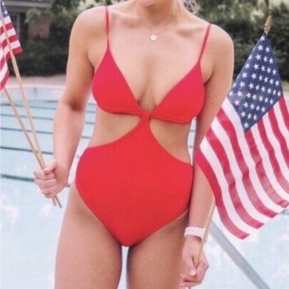 Red Cutout One-Piece Swimsuit - Women Swim